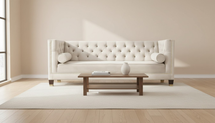 Lujo Beige Tresillo de Terciopelo Chesterfield Muebles Tapizados para Hotel Sala de Estar Consultorio