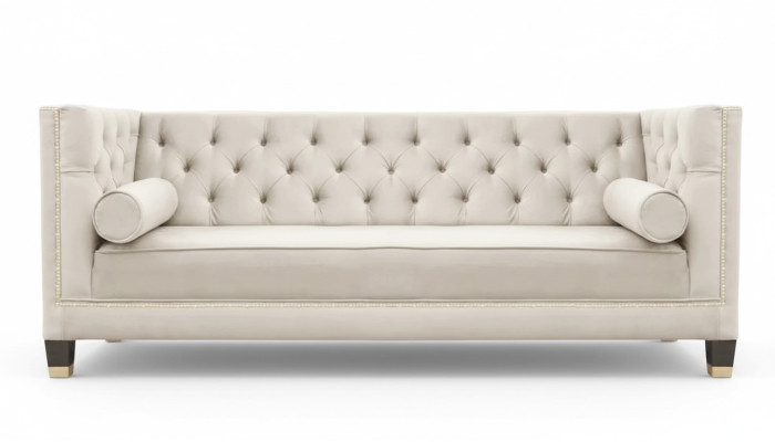 Lujo Beige Tresillo de Terciopelo Chesterfield Muebles Tapizados para Hotel Sala de Estar Consultorio