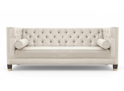 Lujo Beige Tresillo de Terciopelo Chesterfield Muebles Tapizados para Hotel Sala de Estar Consultorio