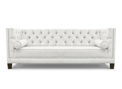 Sofá de tela de tres plazas para sala de estar blanco, sofás y sofá Chesterfield con cojines.