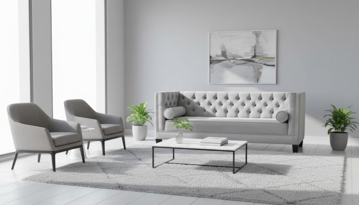 Lujo gris Chesterfield terciopelo tres plazas muebles tapizados de hotel sala de estar consultorio