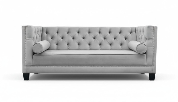 Lujo gris Chesterfield terciopelo tres plazas muebles tapizados de hotel sala de estar consultorio