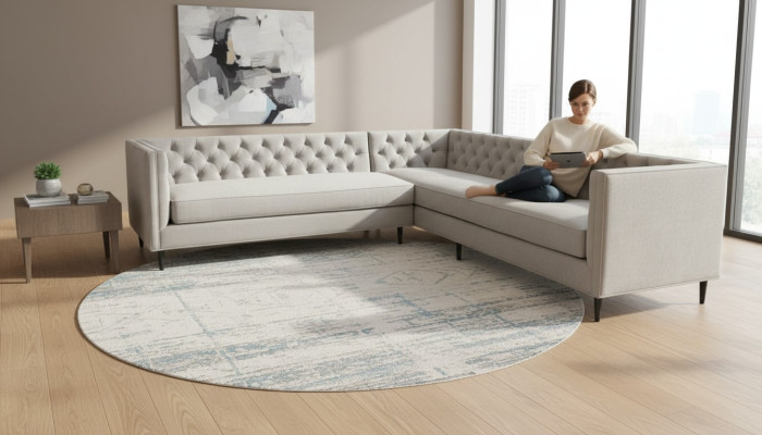 Sofá esquinero gris grande de tejido textil Chesterfield Sofás muebles creativos nuevos para la sala de estar