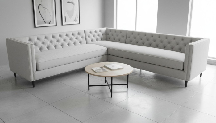 Sofá esquinero gris grande de tejido textil Chesterfield Sofás muebles creativos nuevos para la sala de estar