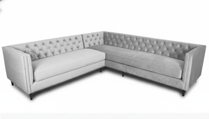 Sofá esquinero gris grande de tejido textil Chesterfield Sofás muebles creativos nuevos para la sala de estar