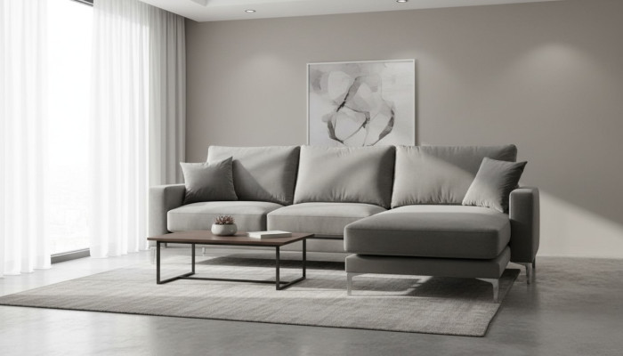 Sofá esquinero de sala de estar gris xxl Big Creative Möbel, tela textil, sofás Chesterfield.