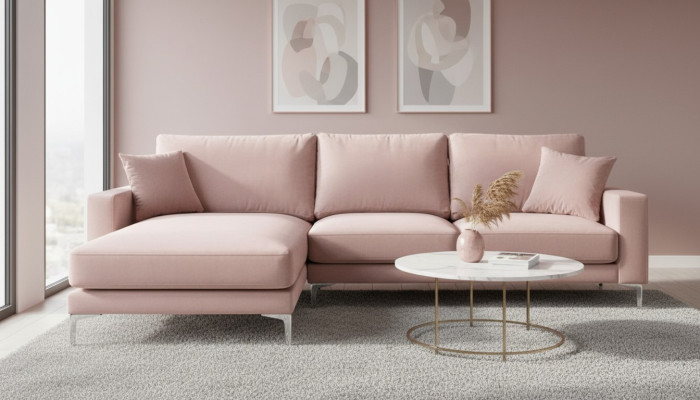 Textil Chesterfield Sofas de tela Muebles creativos Sofá esquinero Rosa XXL Big