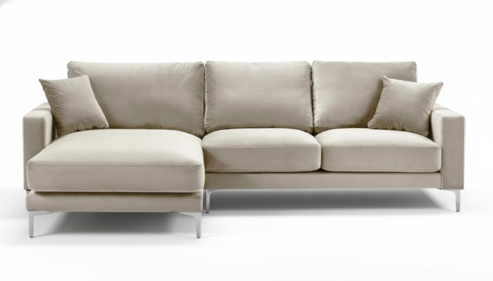 Sofá de lujo estilo loft, sofá esquinero de terciopelo beige, conjunto de muebles para la sala de estar.