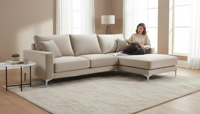 Diseño de sala de estar Sofás Tapizados Sofá Beige Esquina Sofá Tela Conjunto de esquina Nuevo