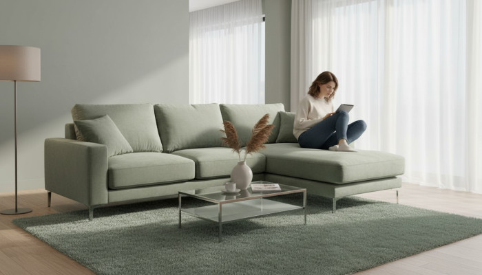 Salbeigrün Sofá de esquina verde en tela Diseño de sala de estar Sofás Acolchados Sofá Sofás Nuevos