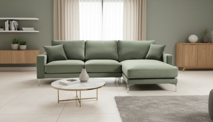 Salbeigrün Sofá de esquina verde en tela Diseño de sala de estar Sofás Acolchados Sofá Sofás Nuevos