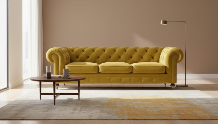 Lujo amarillo Chesterfield terciopelo tres plazas muebles tapizados Hotel sala de estar práctica