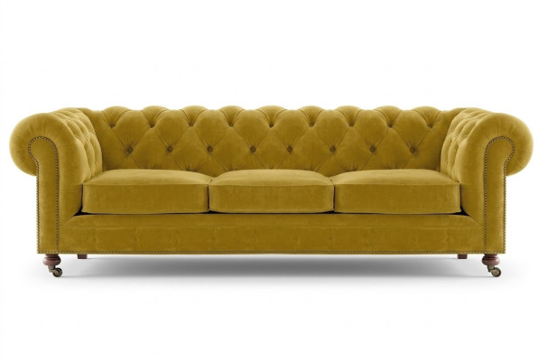 Lujo amarillo Chesterfield terciopelo tres plazas muebles tapizados Hotel sala de estar práctica