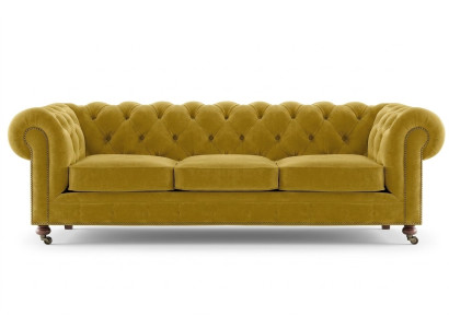 Lujo amarillo Chesterfield terciopelo tres plazas muebles tapizados Hotel sala de estar práctica