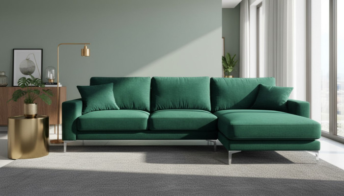 Sofá Loft de lujo, sofá esquinero, muebles esquineros, sofá de terciopelo, sofás para salón, verdes.