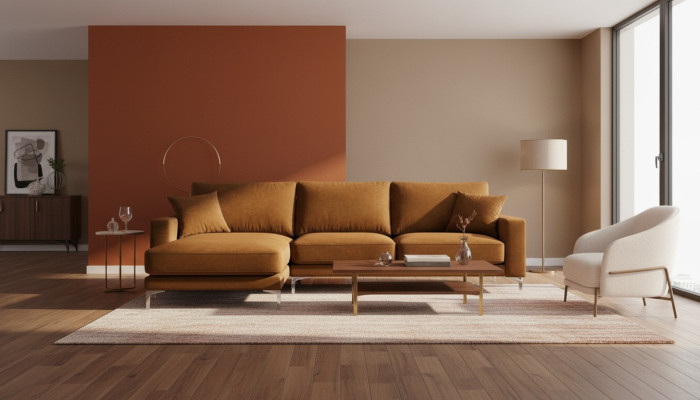 Sofá esquinero naranja de tela diseño de sala de estar sofás tapizados sofá sofás naranja de terciopelo