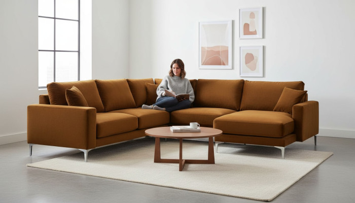 Tejido Sala de estar Diseño Sofás Con cojines Sofá Naranja Sofá en forma de L Sofás Italianos