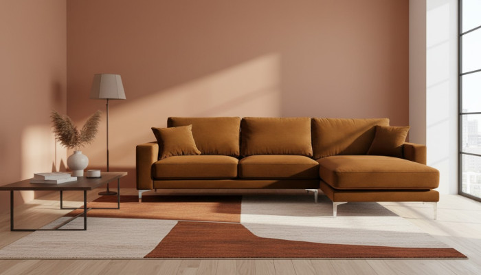 Tejido Sala de estar Diseño Sofás Con cojines Sofá Naranja Sofá en forma de L Sofás Italianos