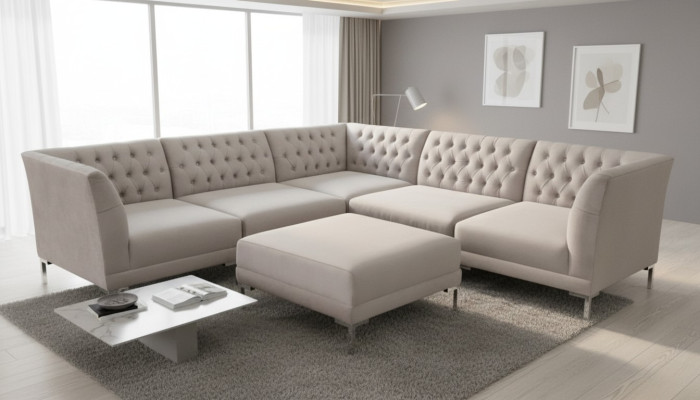 Sofá esquinero Chesterfield con reposapiés, conjunto de 2 piezas en tela, sofás de esquina nuevos.
