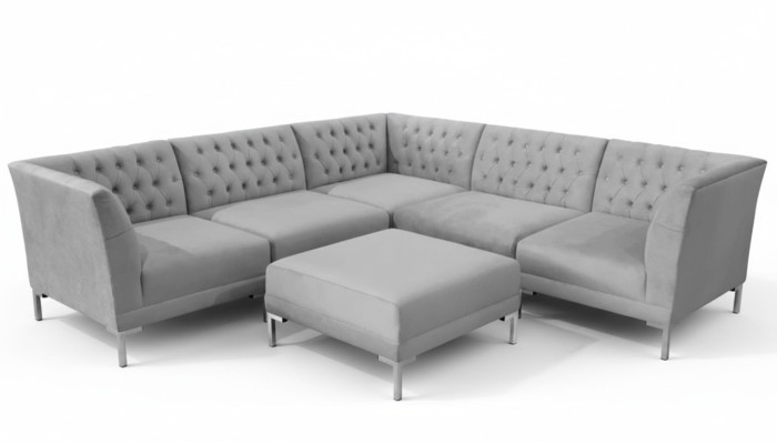 Sofás Chesterfield gris Lujo Muebles Nuevos Sofá Esquinero Gris con Otomana en Tela de Gran Textura