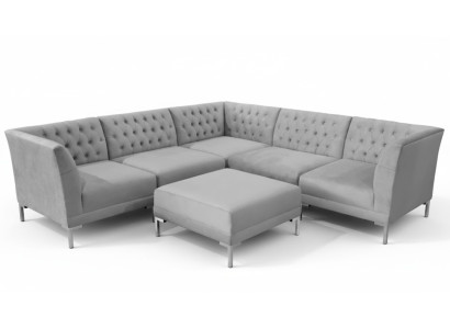 Sofás Chesterfield gris Lujo Muebles Nuevos Sofá Esquinero Gris con Otomana en Tela de Gran Textura