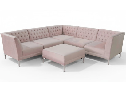 Sofá esquinero rosa, puf, sofás Chesterfield, muebles xxl, tela de tela de texto grande, sofás de 2 piezas.