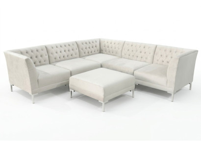 Sofá esquinero otomano Crema Blanco Gran tela textil Chesterfield Sofás Muebles de lujo 2 piezas.