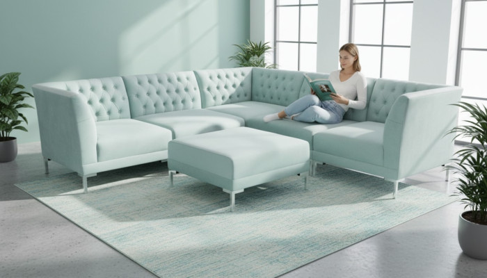 Sofá de esquina turquesa azul estilo de sala de estar Muebles Chesterfield Country House Set de 2 piezas.
