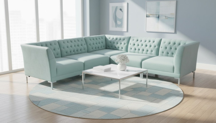 Sofá de esquina turquesa azul estilo de sala de estar Muebles Chesterfield Country House Set de 2 piezas.
