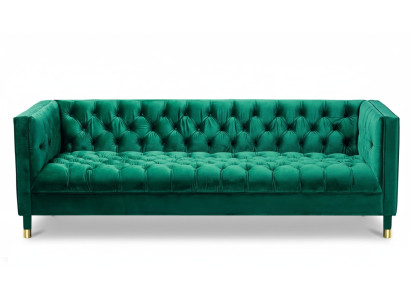 Sofá de tres plazas de diseño Chesterfield de tela verde para la sala de estar de 230 cm.