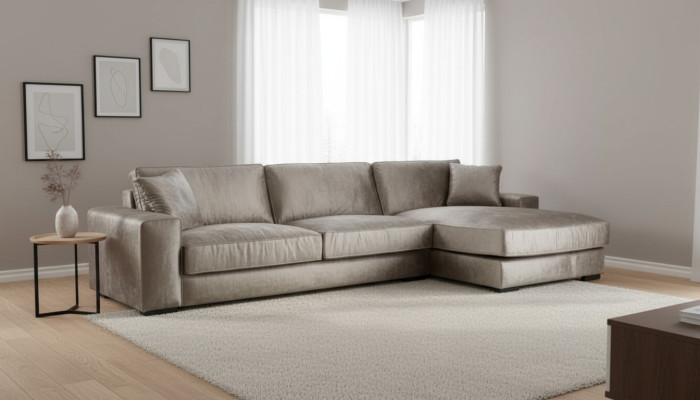 Sofá esquinero marrón de tela diseño italiano para salas de estar sofas muebles sofás acolchados.