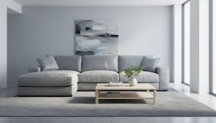 Muebles de estilo italiano, sofá esquinero de tela, diseño de sala de estar, sofás acolchados.