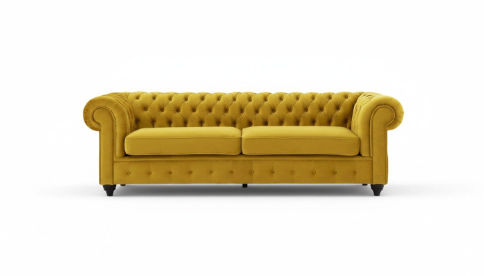 Sofá Chesterfield amarillo con botones, asientos acolchados, sofás de lujo nuevos.