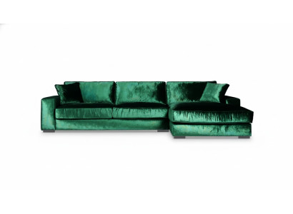 Sofá esquinero verde de tela para sala de estar en diseño de sofá acolchado grande de terciopelo nuevo.