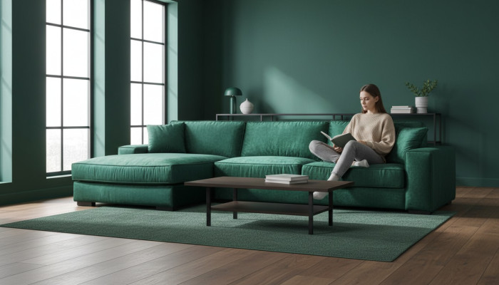Sofá esquinero Sofás Muebles italianos Tela Sala de estar Sofás Tapizados Sofá Verde Nuevo