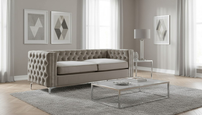 Chesterfield sofá de tres plazas moderno de tela de terciopelo muebles de lujo para la sala de estar.