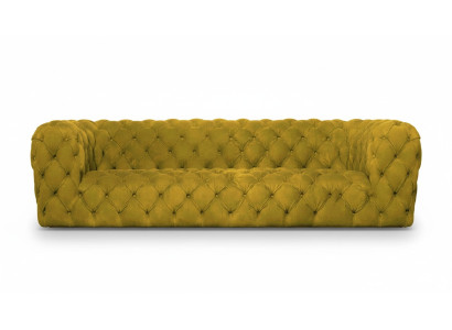 Sofá Chesterfield amarillo de cuatro plazas xxl, sofá grande, cómodo, suave, nuevo.