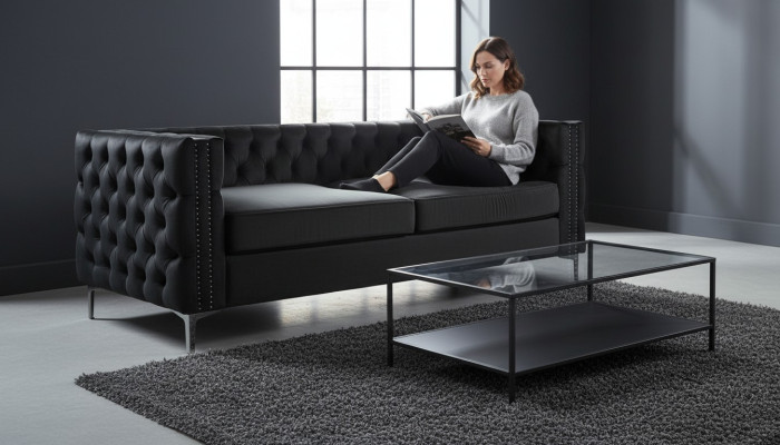 sofá Chesterfield negro de lujo en terciopelo tela negro sofás conjunto sofás tapizados nuevos