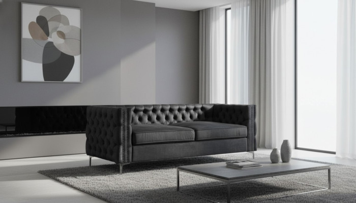 sofá Chesterfield negro de lujo en terciopelo tela negro sofás conjunto sofás tapizados nuevos