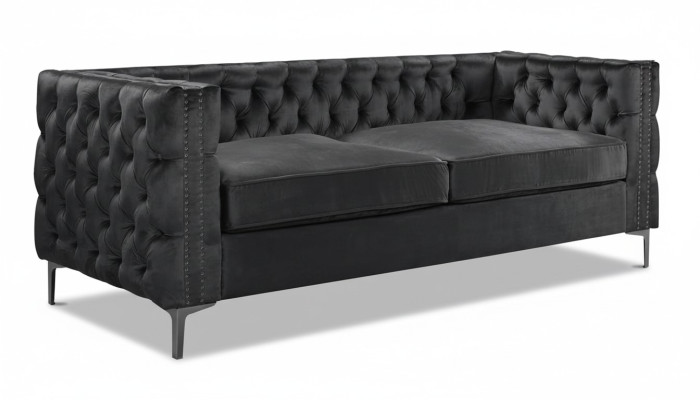 sofá Chesterfield negro de lujo en terciopelo tela negro sofás conjunto sofás tapizados nuevos