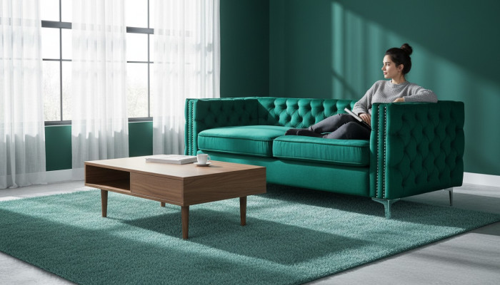 sofá chesterfield verde de lujo de terciopelo, juego de sofá de tela con botones acolchados nuevos