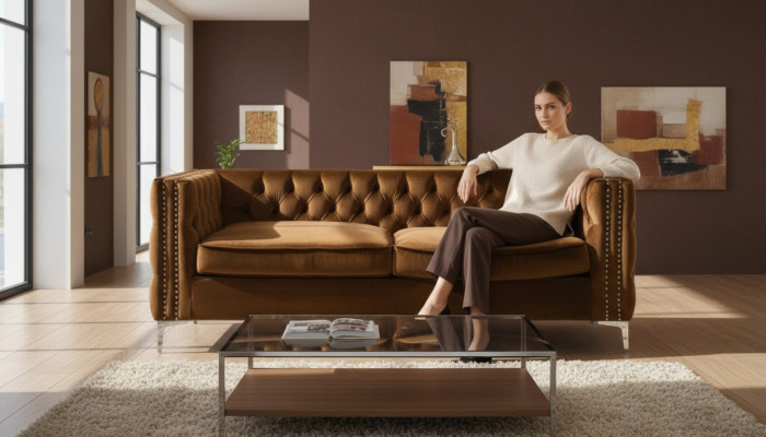 sofá chesterfield naranja lujo tela de terciopelo sofá set botones tapizado nuevo