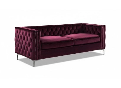 sofá Chesterfield de lujo de terciopelo burdeos conjunto de sofás de tela con botones acolchados nuevos