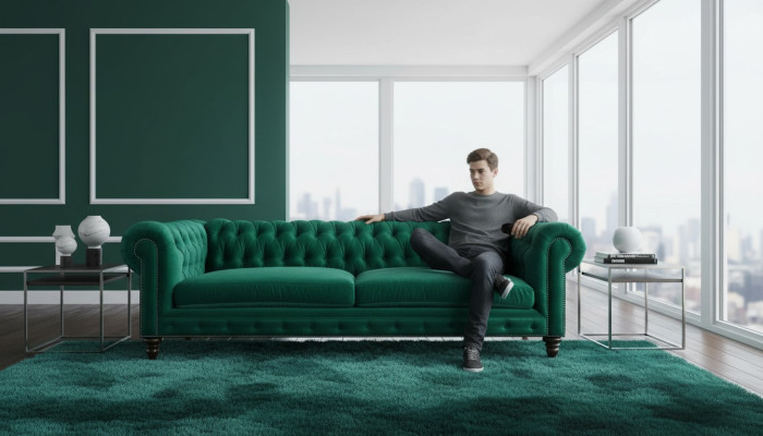 Sofá Chesterfield verde de tela de tela creativa de 3 plazas para sofás nuevos