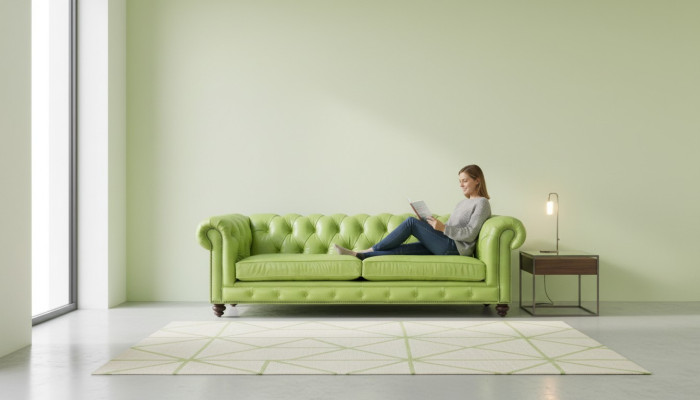 Sala de estar - Sofá Chesterfield Verde de Cuero Premium Grande de Diseñador Mueble Nuevo de 4 plazas