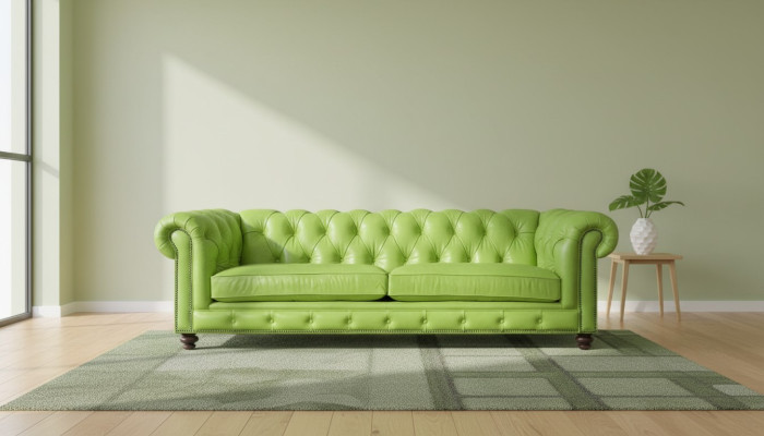 Sala de estar - Sofá Chesterfield Verde de Cuero Premium Grande de Diseñador Mueble Nuevo de 4 plazas