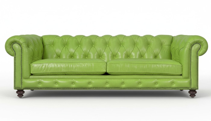 Sala de estar - Sofá Chesterfield Verde de Cuero Premium Grande de Diseñador Mueble Nuevo de 4 plazas