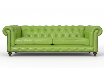 Sala de estar - Sofá Chesterfield Verde de Cuero Premium Grande de Diseñador Mueble Nuevo de 4 plazas