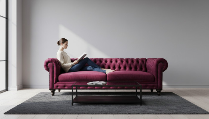 Sofás de tela Sofá de tela Sofás creativos de muebles de 3 plazas Nuevo Sofá Chesterfield Borgoña