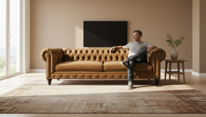 Chesterfield de tres plazas Muebles creativos Tejido textil Naranja Nuevo Sala de estar Moderno